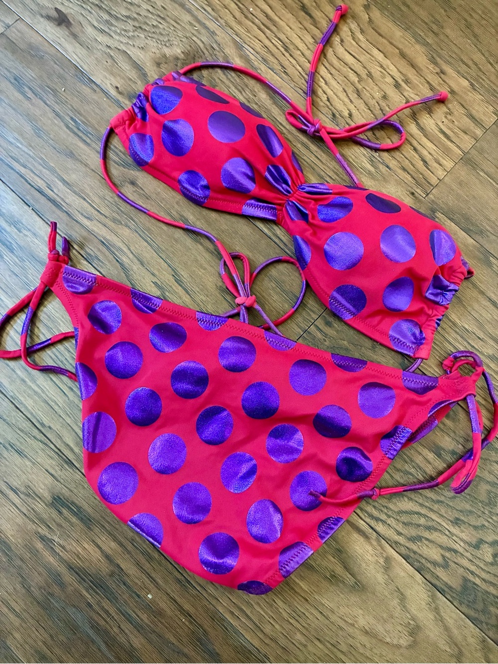 Victorias Secret Polka Dot String Red Purple Bikini Swimsuit Two Piece - Picture 5 of 6